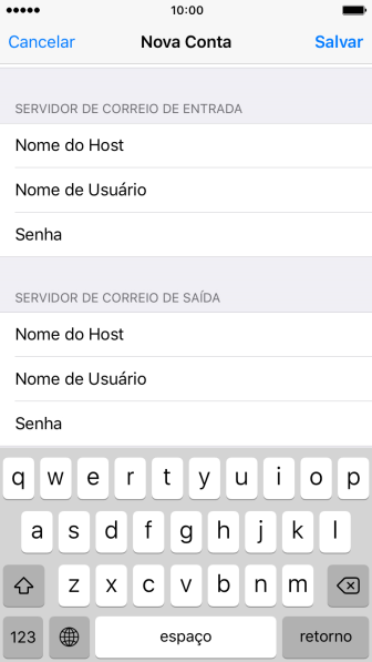 Pressione Senha e digite a senha da sua conta e-mail. Pressione Senha e digite a senha da sua conta e-mail.