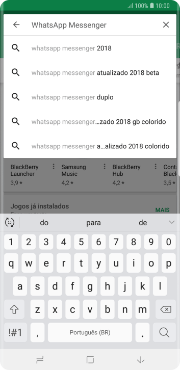 Digite WhatsApp Messenger, e pressione o ícone de busca. Digite WhatsApp Messenger, e pressione o ícone de busca.
