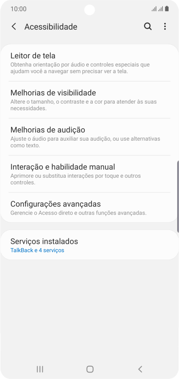 Pressione Serviços instalados. Pressione Serviços instalados.