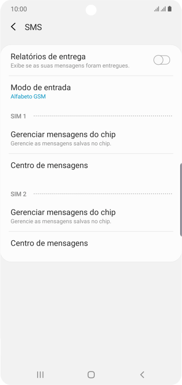 Pressione Centro de mensagens abaixo do chip desejado. Pressione Centro de mensagens abaixo do chip desejado.
