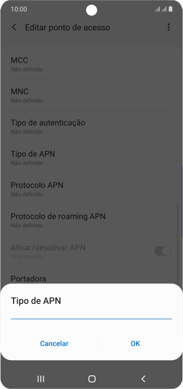 Digite default e pressione OK. Digite default e pressione OK.