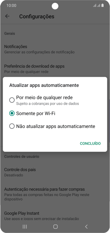 Para ativar a atualização automática de apps via rede celular, você deve pressionar Por meio de qualquer rede. Para ativar a atualização automática de apps via rede celular, você deve pressionar Por meio de qualquer rede.