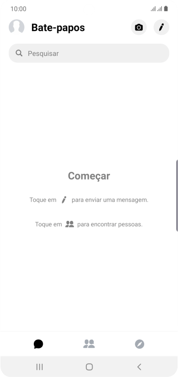 Pressione o ícone de nova mensagem, e digite as primeiras letras do nome do contato. Pressione o ícone de nova mensagem, e digite as primeiras letras do nome do contato.