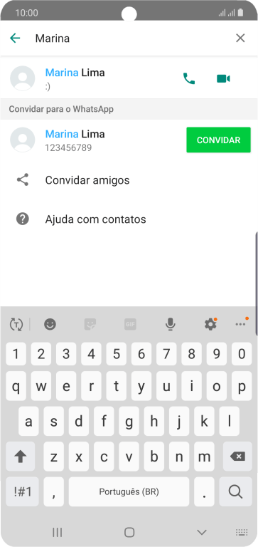 Pressione o ícone de chamada de voz para realizar uma chamada de voz para o contato. Pressione o ícone de chamada de voz para realizar uma chamada de voz para o contato.