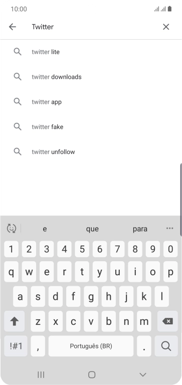 Digite Twitter e pressione o ícone de busca. Digite Twitter e pressione o ícone de busca.