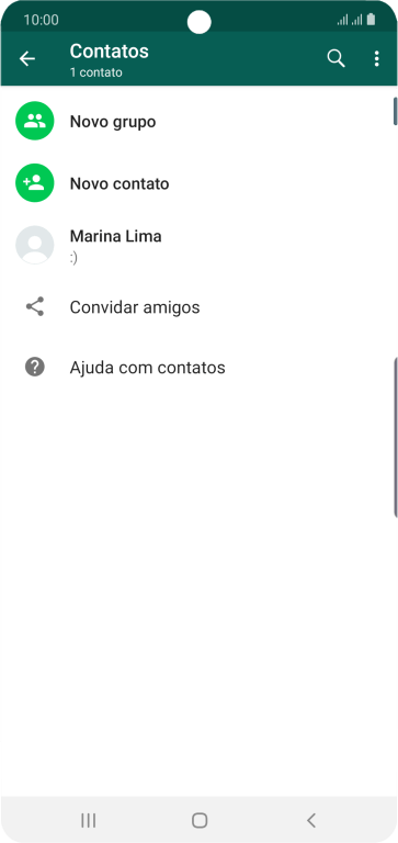 Pressione o ícone de busca, e digite as primeiras letras do nome do contato. Pressione o ícone de busca, e digite as primeiras letras do nome do contato.