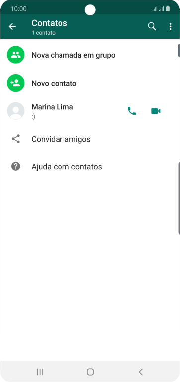 Pressione o ícone de busca, e digite as primeiras letras do nome do contato. Pressione o ícone de busca, e digite as primeiras letras do nome do contato.