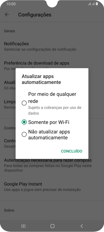 Para ativar a atualização automática de apps via rede celular, você deve pressionar Por meio de qualquer rede. Para ativar a atualização automática de apps via rede celular, você deve pressionar Por meio de qualquer rede.