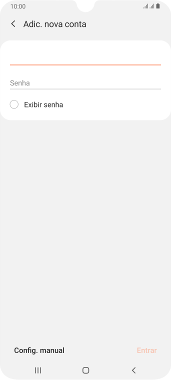 Pressione Senha e digite a senha da sua conta e-mail. Pressione Senha e digite a senha da sua conta e-mail.