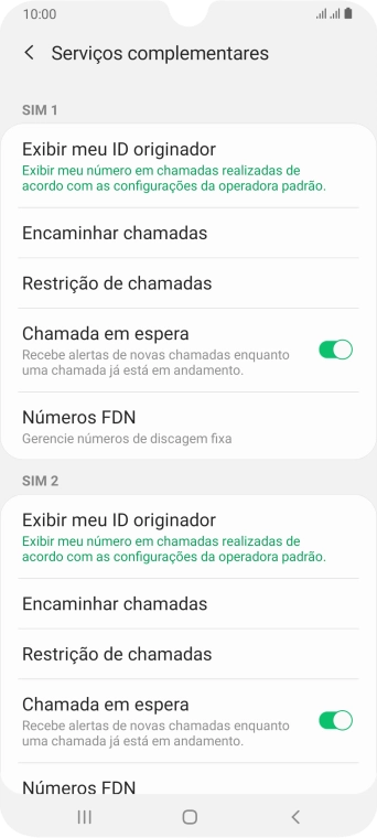 Pressione Encaminhar chamadas abaixo do chip desejado. Pressione Encaminhar chamadas abaixo do chip desejado.