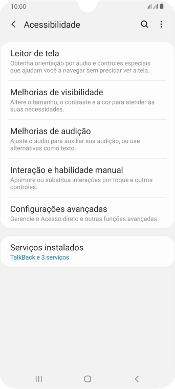 Pressione Serviços instalados. Pressione Serviços instalados.