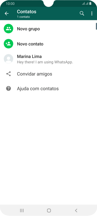 Pressione o ícone de busca, e digite as primeiras letras do nome do contato. Pressione o ícone de busca, e digite as primeiras letras do nome do contato.