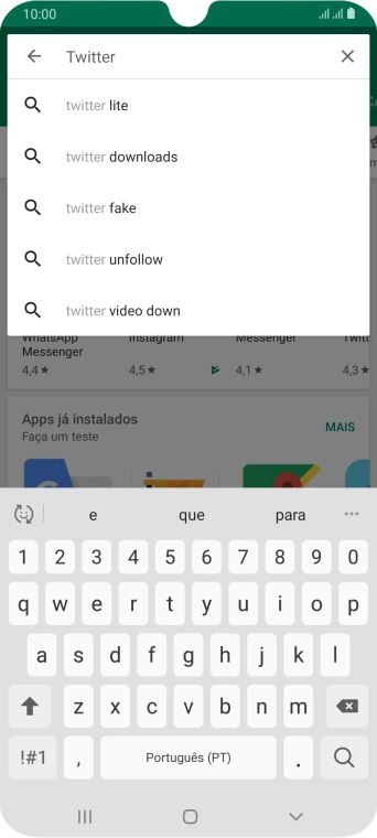 Digite Twitter e pressione o ícone de busca. Digite Twitter e pressione o ícone de busca.