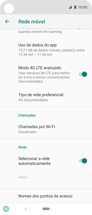 Pressione Nomes dos pontos de acesso. Pressione Nomes dos pontos de acesso.