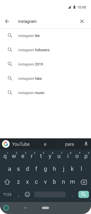Digite Instagram, e pressione o ícone de busca. Digite Instagram, e pressione o ícone de busca.