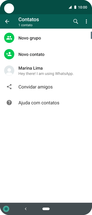 Pressione o ícone de busca, e digite as primeiras letras do nome do contato. Pressione o ícone de busca, e digite as primeiras letras do nome do contato.