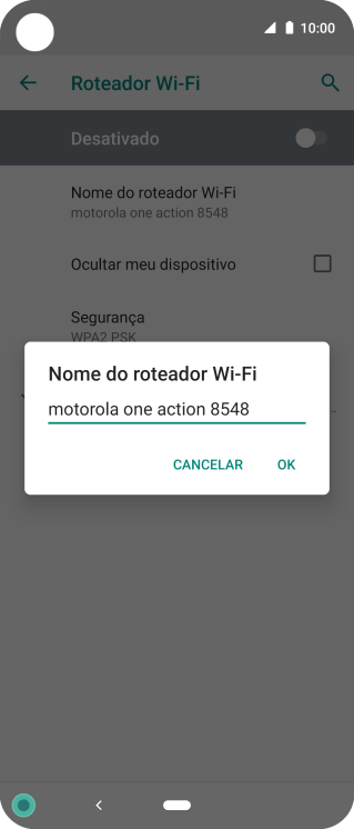 Digite o nome do Roteador Wi-Fi e pressione OK. Digite o nome do Roteador Wi-Fi e pressione OK.