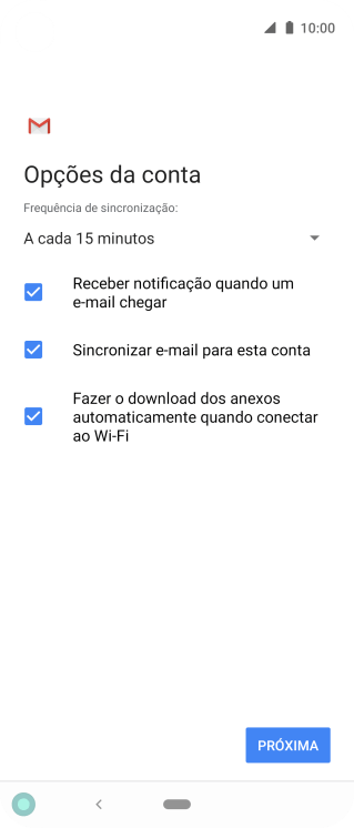Se a tela mostrar essa imagem, sua conta foi reconhecida e configurada automaticamente. Siga as instruções da tela para inserir mais informações e finalizar a configuração. Se a tela mostrar essa imagem, sua conta foi reconhecida e configurada automaticamente. Siga as instruções da tela para inserir mais informações e finalizar a configuração.