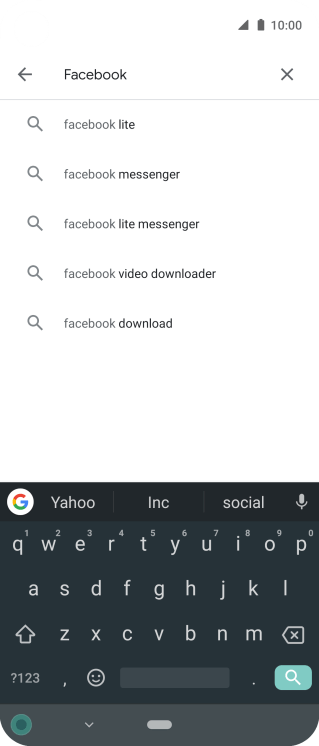 Digite Facebook e pressione o ícone de busca. Digite Facebook e pressione o ícone de busca.