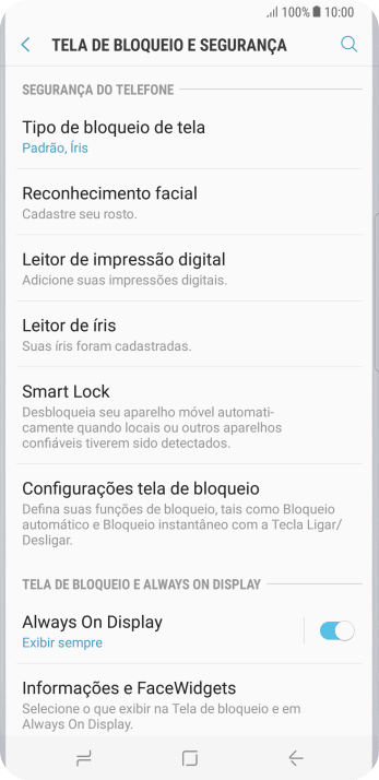Pressione Tipo de bloqueio de tela, e digite o código de bloqueio atual. Pressione Tipo de bloqueio de tela, e digite o código de bloqueio atual.