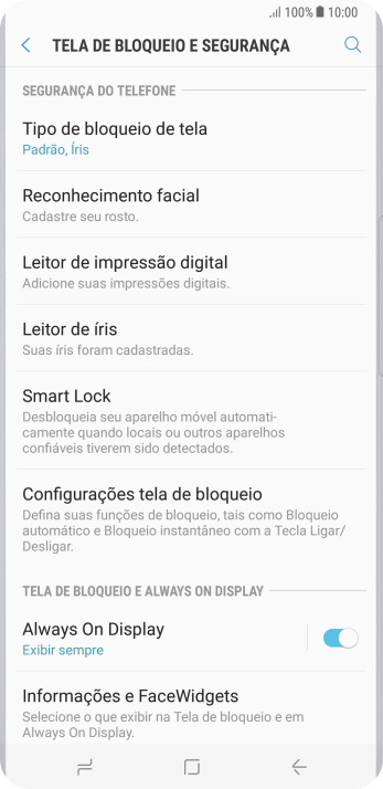 Pressione Tipo de bloqueio de tela, e digite o código de bloqueio atual. Pressione Tipo de bloqueio de tela, e digite o código de bloqueio atual.