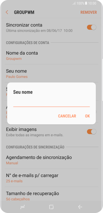 Digite o nome do remetente, e pressione OK. Digite o nome do remetente, e pressione OK.