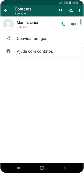 Pressione o ícone de busca, e digite as primeiras letras do nome do contato. Pressione o ícone de busca, e digite as primeiras letras do nome do contato.
