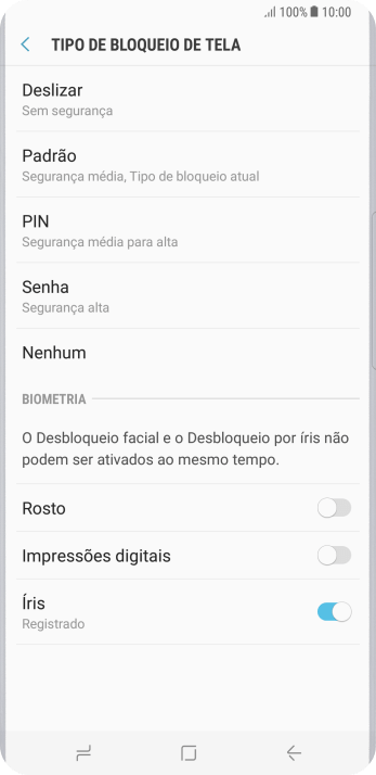 Pressione Nenhum, e siga as indicações da tela para desativar o código de bloqueio do celular. Pressione Nenhum, e siga as indicações da tela para desativar o código de bloqueio do celular.