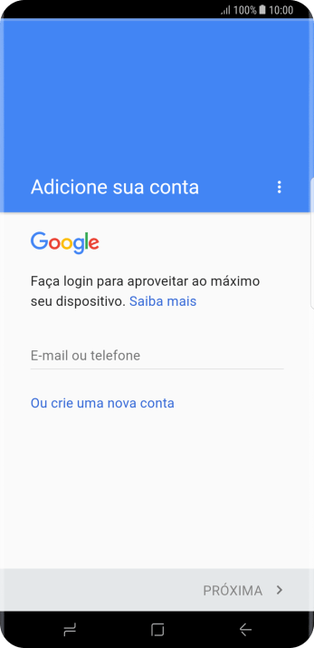Se você não tiver uma conta Google, deve pressionar Ou crie uma nova conta, e seguir as instruções da tela para instalar uma conta. Se você não tiver uma conta Google, deve pressionar Ou crie uma nova conta, e seguir as instruções da tela para instalar uma conta.