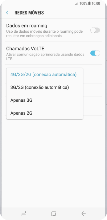 Pressione o tipo de rede. Pressione o tipo de rede.
