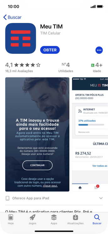 Pressione OBTER, e siga as indicações da tela para instalar o app. Pressione OBTER, e siga as indicações da tela para instalar o app.
