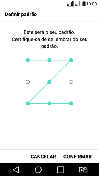 Repita o código do celular selecionado, e pressione CONFIRMAR. Siga as instruções na tela para configurar um código extra de bloqueio do celular. Repita o código do celular selecionado, e pressione CONFIRMAR. Siga as instruções na tela para configurar um código extra de bloqueio do celular.