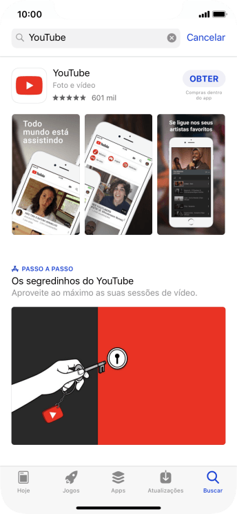 Pressione YouTube. Pressione YouTube.