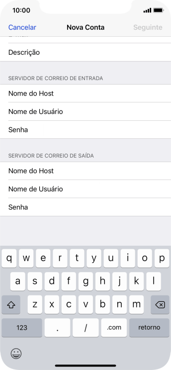 Pressione Nome de Usuário, e digite o nome de usuário da sua conta e-mail. Pressione Nome de Usuário, e digite o nome de usuário da sua conta e-mail.