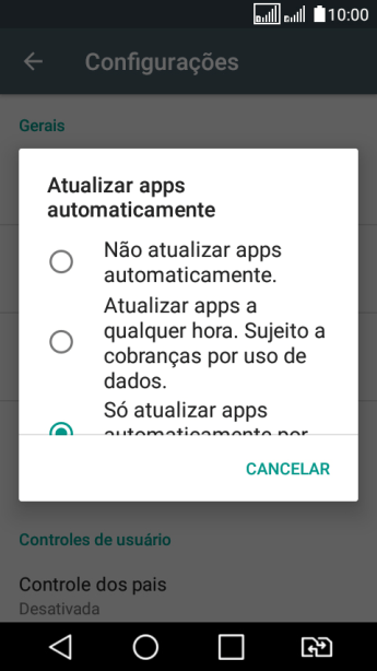 Para desativar a atualização automática de apps, você deve pressionar Não atualizar apps automaticamente.. Para desativar a atualização automática de apps, você deve pressionar Não atualizar apps automaticamente..
