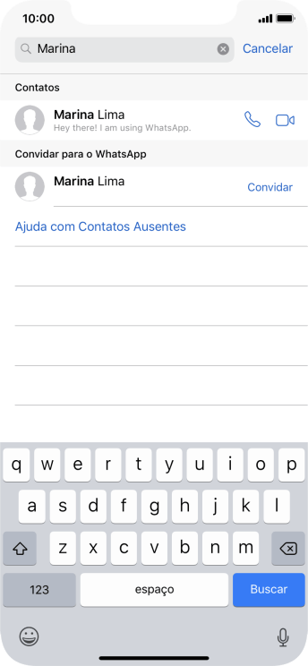 Pressione o ícone de chamada de voz ao lado do contato desejado para realizar uma chamada de voz para seu contato. Pressione o ícone de chamada de voz ao lado do contato desejado para realizar uma chamada de voz para seu contato.