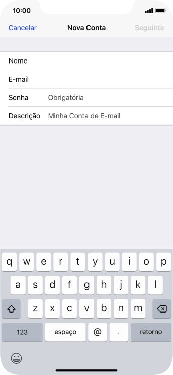 Pressione Senha e digite a senha da sua conta e-mail. Pressione Senha e digite a senha da sua conta e-mail.