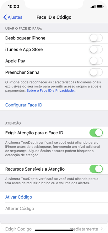 Pressione Ativar Código, e digite um código de bloqueio de sua escolha duas vezes seguidas. Pressione Ativar Código, e digite um código de bloqueio de sua escolha duas vezes seguidas.