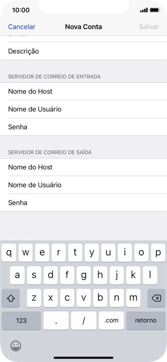 Pressione Nome de Usuário, e digite o nome de usuário da sua conta e-mail. Pressione Nome de Usuário, e digite o nome de usuário da sua conta e-mail.