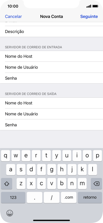 Pressione Nome de Usuário, e digite o nome de usuário da sua conta e-mail. Pressione Nome de Usuário, e digite o nome de usuário da sua conta e-mail.