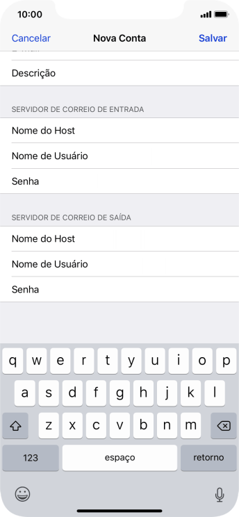 Pressione Senha e digite a senha da sua conta e-mail. Pressione Senha e digite a senha da sua conta e-mail.