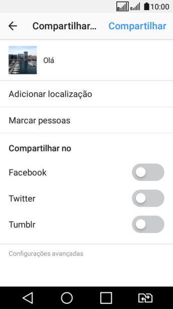 Digite o texto desejado, e pressione Compartilhar. Digite o texto desejado, e pressione Compartilhar.