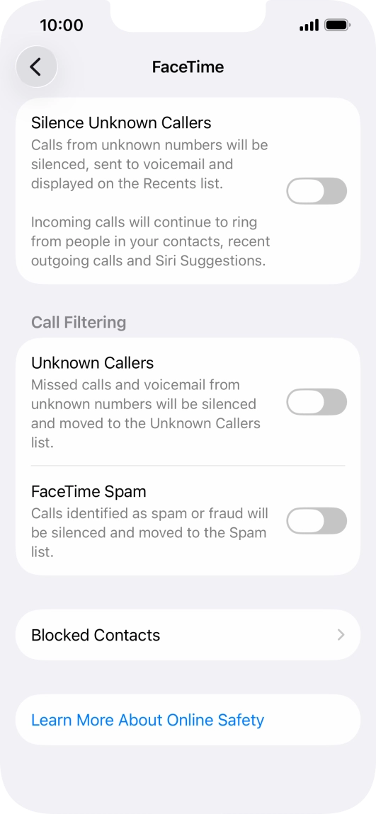 Press Blocked Contacts. Press Blocked Contacts.