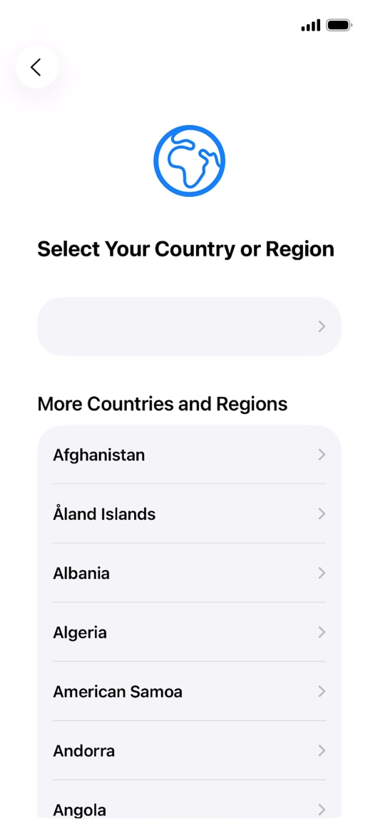 Press the required country or area. Press the required country or area.