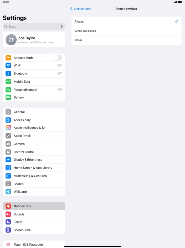 To select notification preview on the lock screen, press Always. To select notification preview on the lock screen, press Always.