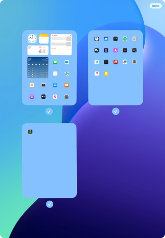 Press the field below the required home screen page to turn page view on or off. Press the field below the required home screen page to turn page view on or off.