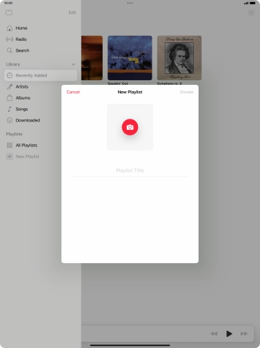 Press the text input field and key in a name for the playlist. Press the text input field and key in a name for the playlist.