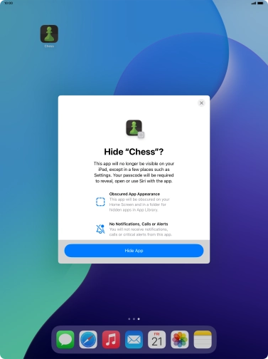 Press Hide App. Press Hide App.