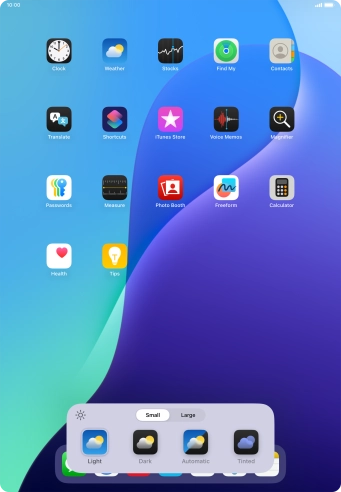 Press the required setting to select the size of app icons on the home screen. Press the required setting to select the size of app icons on the home screen.
