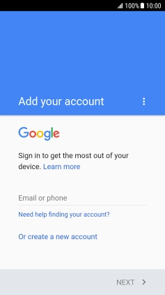 If you don't have a Google account, press Or create a new account and follow the instructions on the screen to create an account.